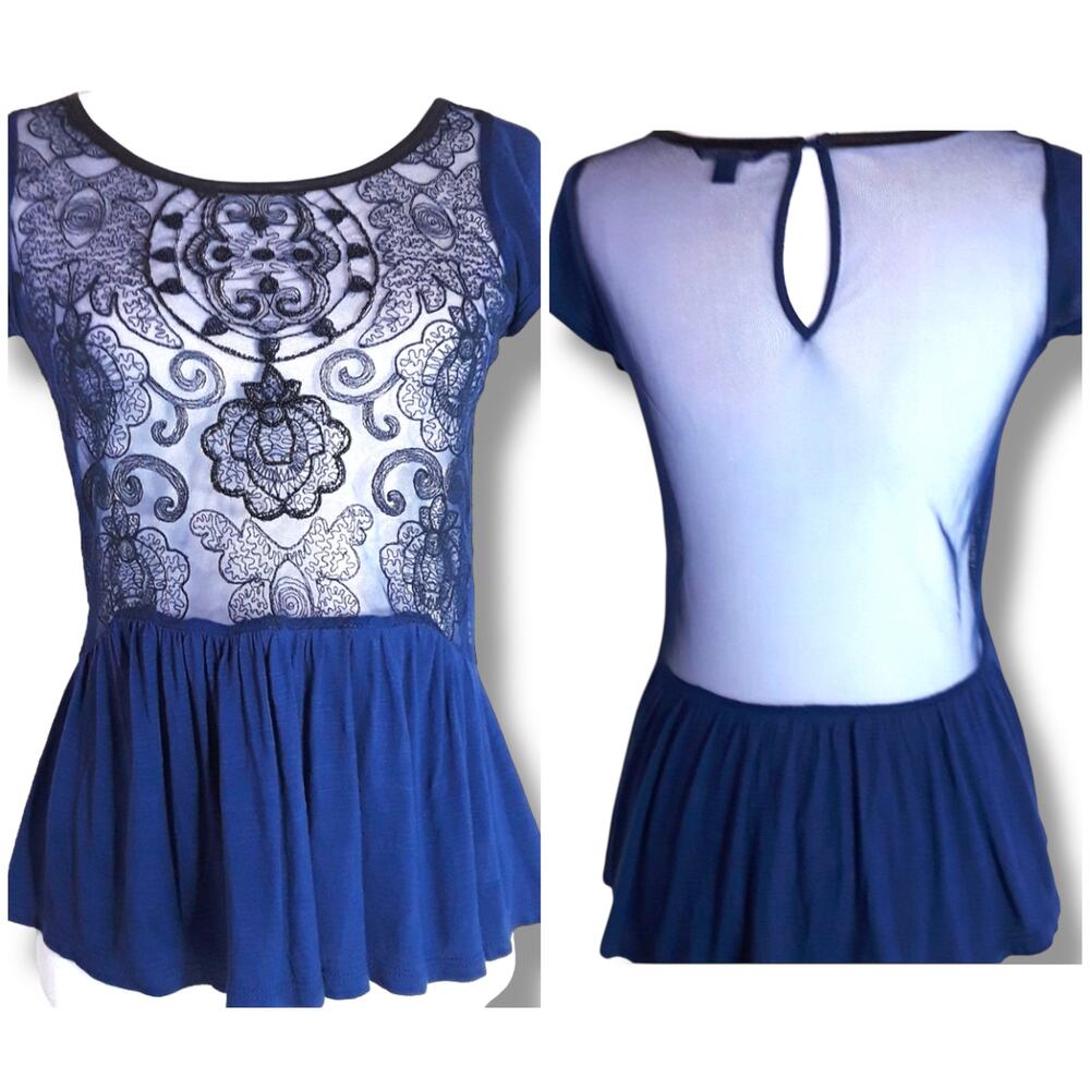 AEO ~ Beaded Lace Top Peplum Hem Cap Sleeves ~ XS  Coquette Whimsigoth Fairy